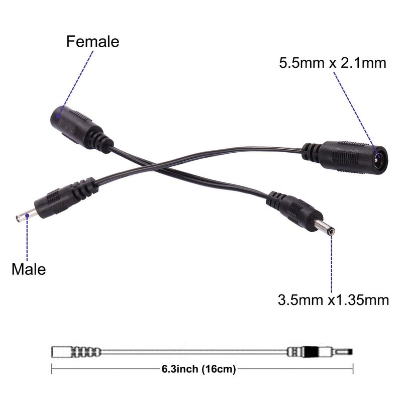 COOLM 5.5mm x 2.1mm Female to 3.5mm x 1.35mm Male Plug Socket DC Power Adapter Cable 2pcs - Image 3